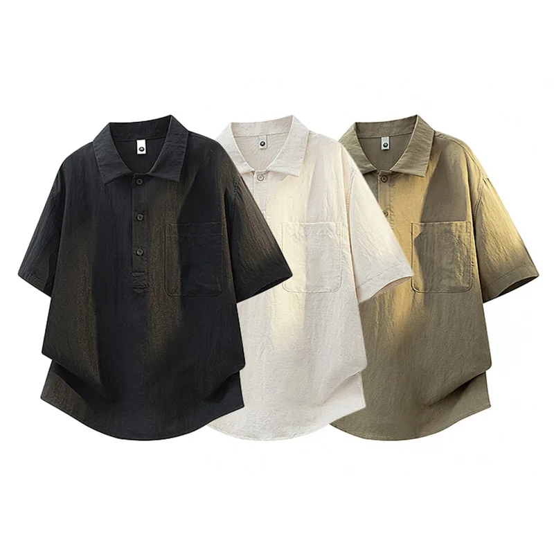 Linen Short-sleeved Polo Collar Shirt Men's 2026 Summer New Pullover Shirt