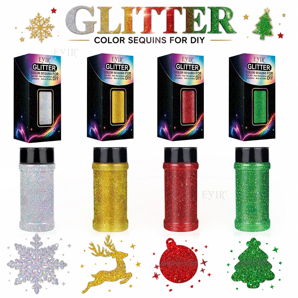 4 Colors Christmas Holographic Fine Glitter Powder 80g Large Capacity Nail Art Resin Craft DIY Decoration Festival Party