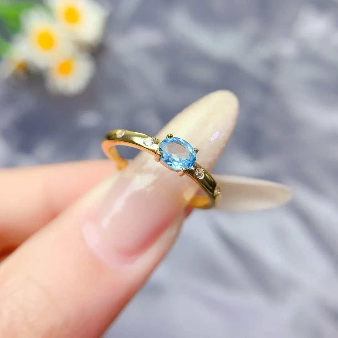 

Идеальный подарок, роскошное кольцо с натуральным топазом, стерлинговое серебро S925, модное женское элегантное и стильное кольцо