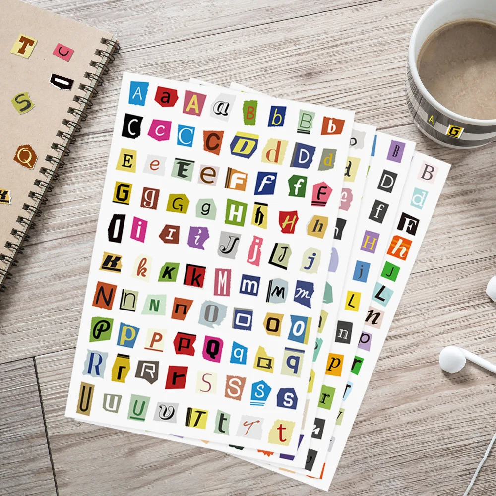 360PCS Vintage Magazine Letter Alphabet Stickers 4 Sheets Scrapbooking DIY Craft Decor Supplies