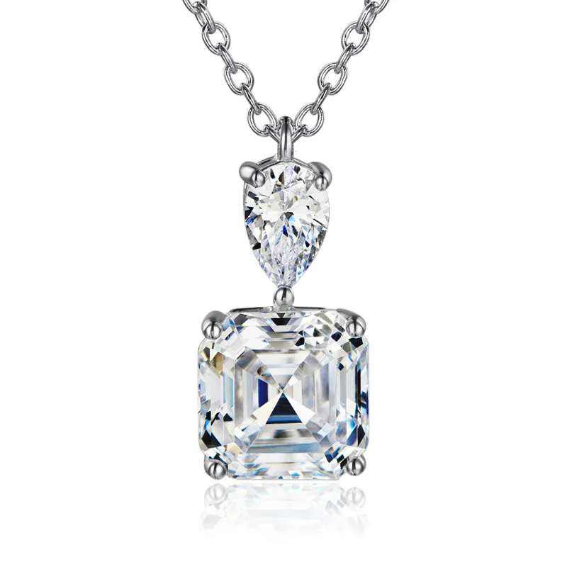 New Luxury Princess Square CZ Pendant Necklace for Women White/Green/Yellow/Pink Colors Fashion Wedding Jewelry Drop Shipping