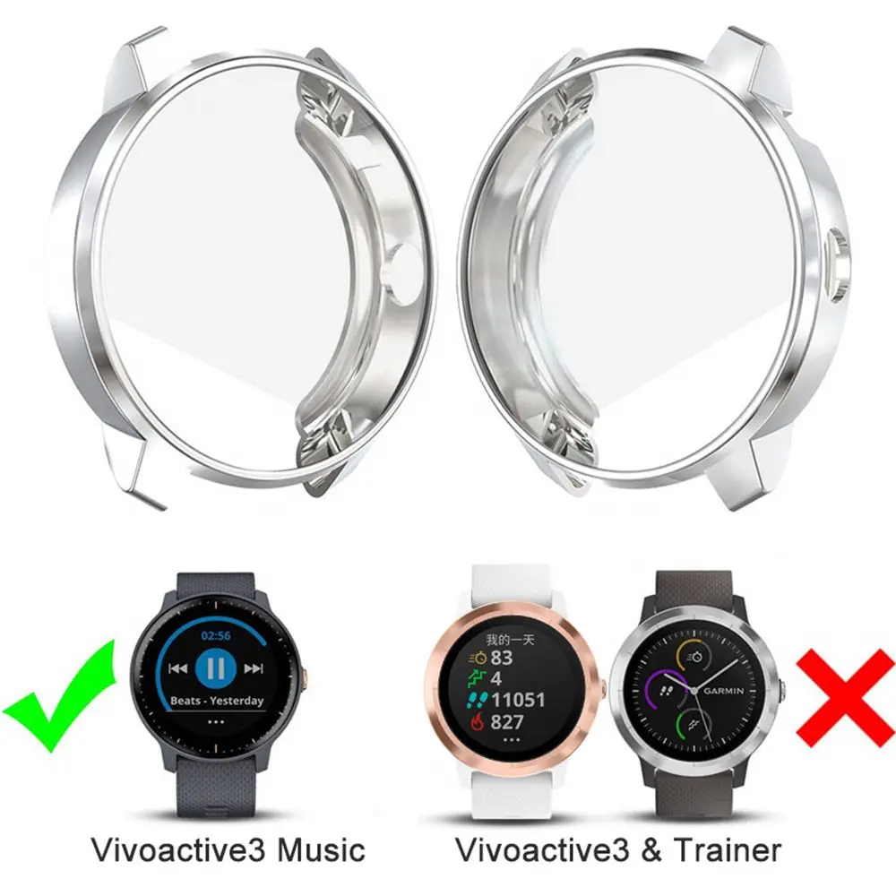 Luxury Electroplated Slim Screen Film Silicone Shell TPU Watch Case Protective Cover For Garmin vivoactive 3 Music