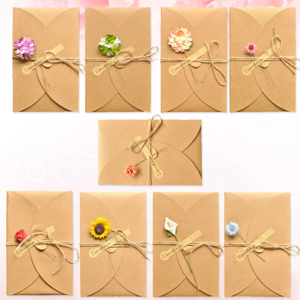 

18Pcs Dried Flower Greeting Cards Premium Kraft Paper Handmade Creative Elegant Greeting for Birthday Valentine Mother's Day