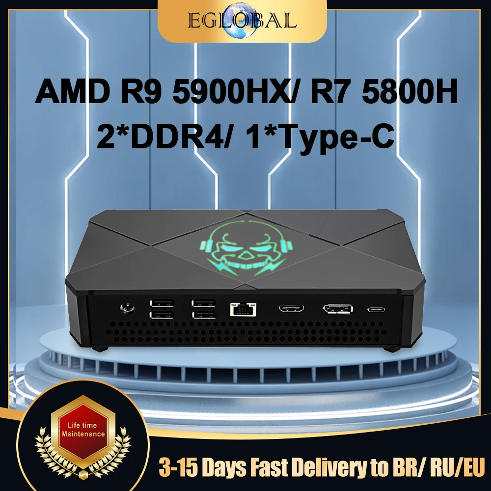 Eglobal Windows 11 Mini Gaming PC i9 11900H AMD Ryzen 9 5900HX Mini Gamer Desktop Computer Dual DDR4 NVMe SSD 3x4K UHD HTPC WiFi