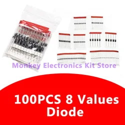 100PCS 8Values Diode Electronic Component Kit Fast Switching Schottky set 1N4148 1N4007 1N5819 1N5399 1N5408 1N5822 FR107 FR207