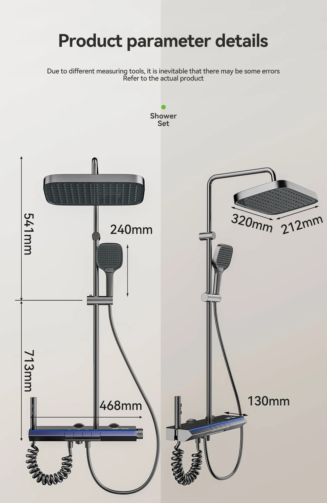 Imagem -06 - Space Aluminum Digital Display Thermostatic Shower Faucet Grupo Shower Head Botão do Piano com Luz Ambiente Torneiras do Banheiro