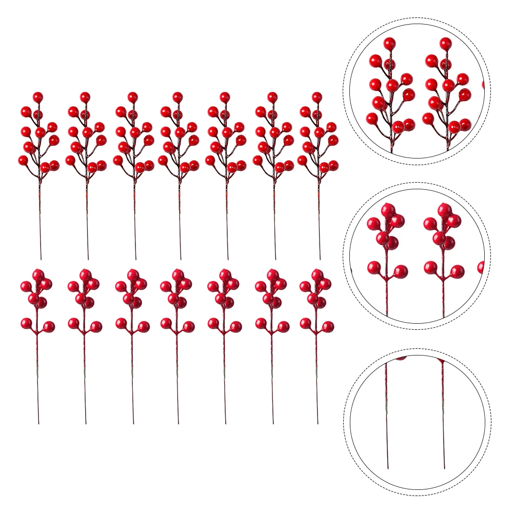 

20pcs Artificial Red Berry Branch Bright Decor For Christmas Party Diy Craft Photo Prop Fake Berries Flower Branch Decor