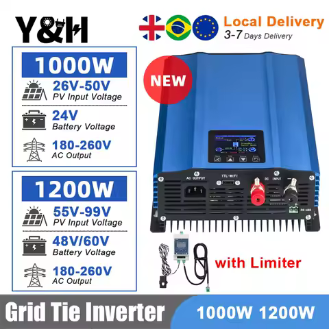Y&amp;H 1200W 1000W Grid Tie Inverter with Limiter Pure Sine Wave Solar Inverter Battery Discharge Mode Input 48V/24V Optional WiFi
