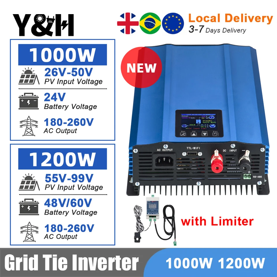 Y&H 1200W 1000W グリッドタイインバーター リミッター付き 純粋な正弦