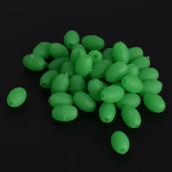100PCS Fishing Beads Oval Soft Rubber Luminous Glowing Sink Beads For Treble Hook Fishing Rigs Green Red Fishing Lure Tackle