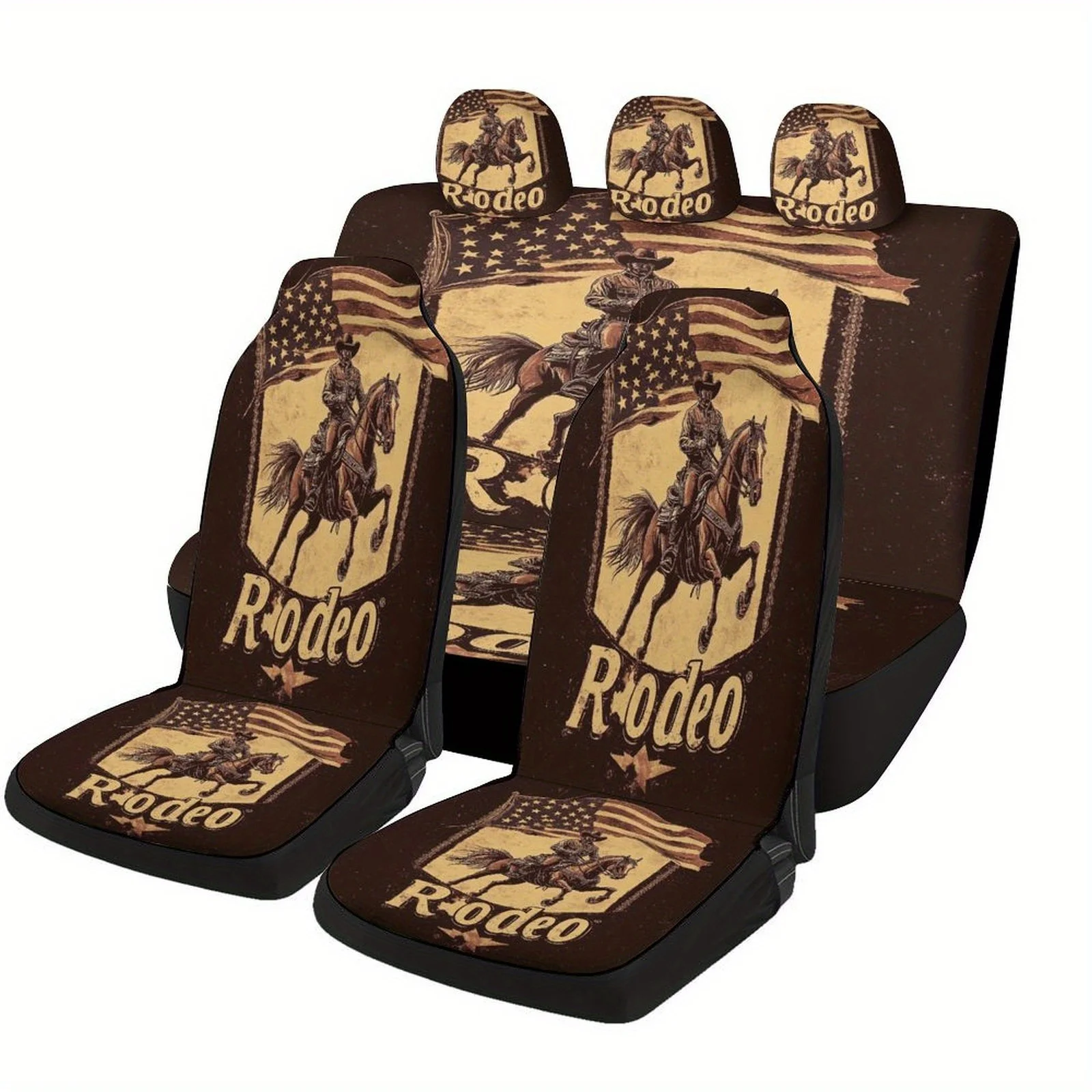 Rodeo Cowboy Themed Car Seat Cover Set For Most Cars, Fashion Novelty Car Seat Protector Covers Full Set, Car Seat Covers For