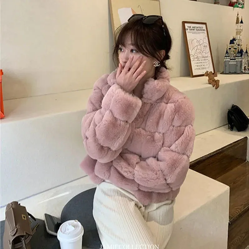 Mode Imitation fourrure lapin en peluche tempérament manteau court femme vison fourrure manteau ample femme hiver JJ559