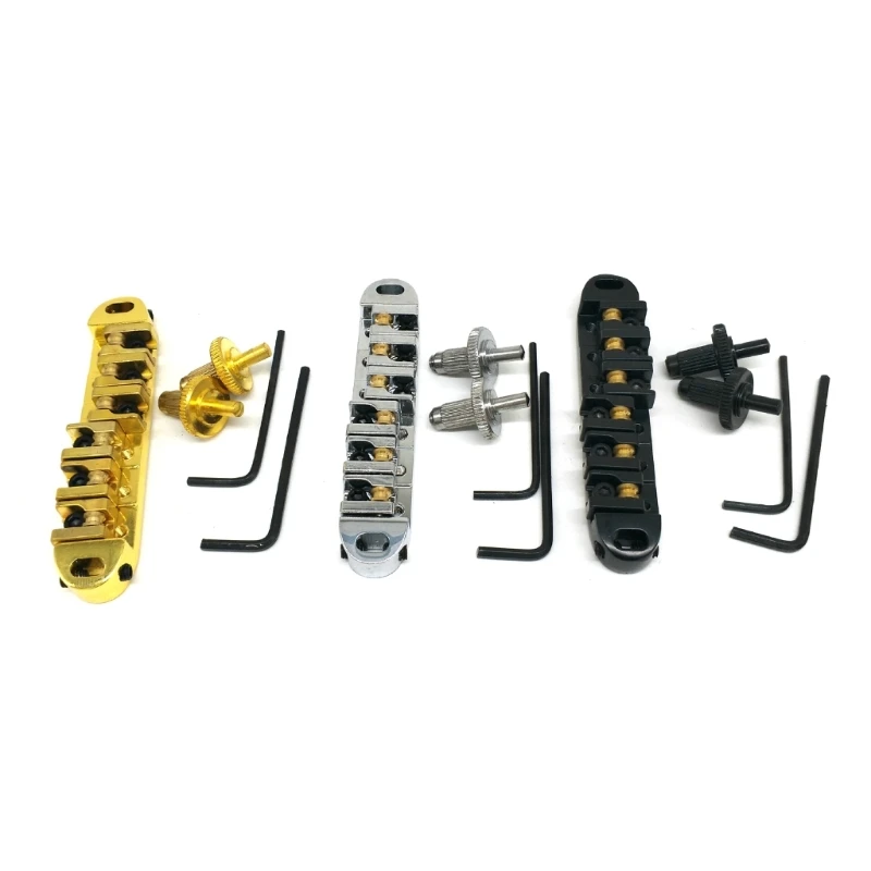 Guitar Tune O-Matic Roller Saddle Bridge with Wrench Set Replacement Parts LP Style 6 String Electric Guitar Bridge