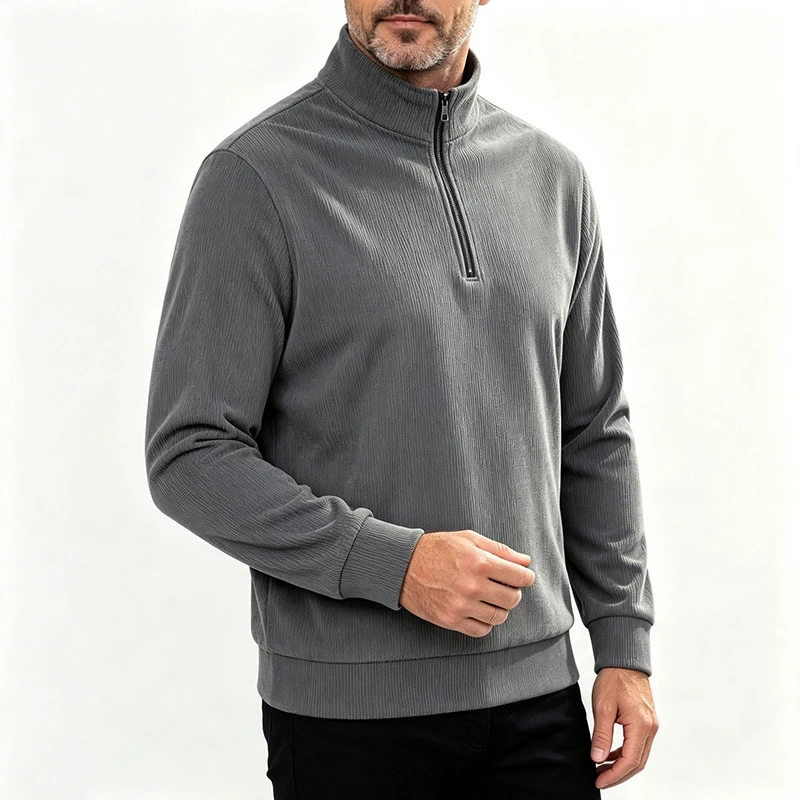 Men Loose Fit Corduroy Half Zip Pullover Stand Collar Long Sleeve Top Casual Spring Autumn Daily Streetwear Outdoor Sweatshirt