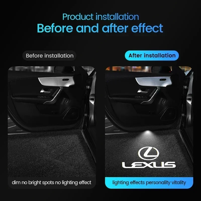 Emblemas, 2 Piezas, Luz de Bienvenida LED HD para Puerta de Coche, Lámpara Proyectora para Lexus F SPORT ES RX NX LS UX LM LX GX LC RZ IS CT GS RC HS SC TX L