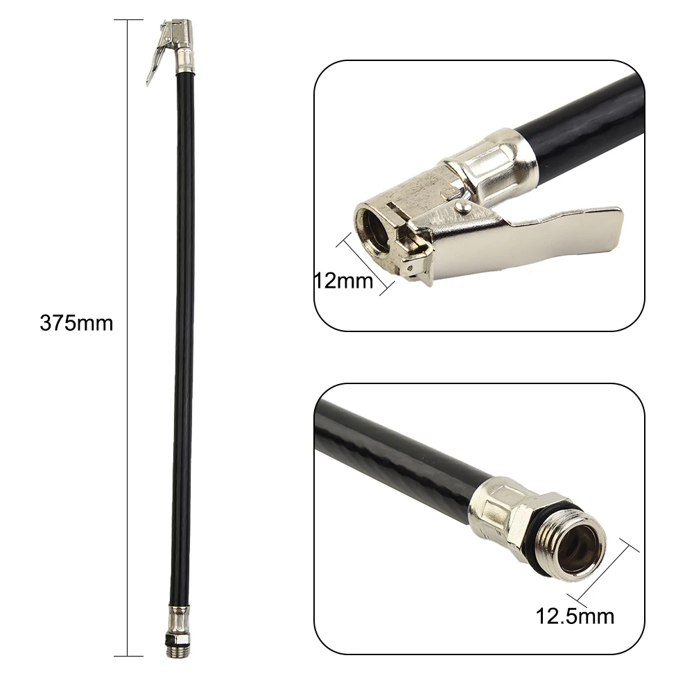 1x Auto Air Nozzle Connector Air Pressure Gauge Tire Pressure Gauge Tube Parts (single Black Tube 375mm) Tire Inflatable Hose