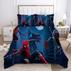 Conjunto de cama de anime homem aranha capa de edredão 100% poliéster adequado para crianças e adultos conjunto de 3 peças 1 capa de edredão