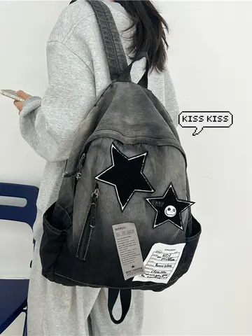 고스트리트 백팩 스트리트 트렌디 고스트리트 디스플레이 디자인 청바지 데님 트위스트드 타이다이 여성용 여자 백팩 배낭 백팩