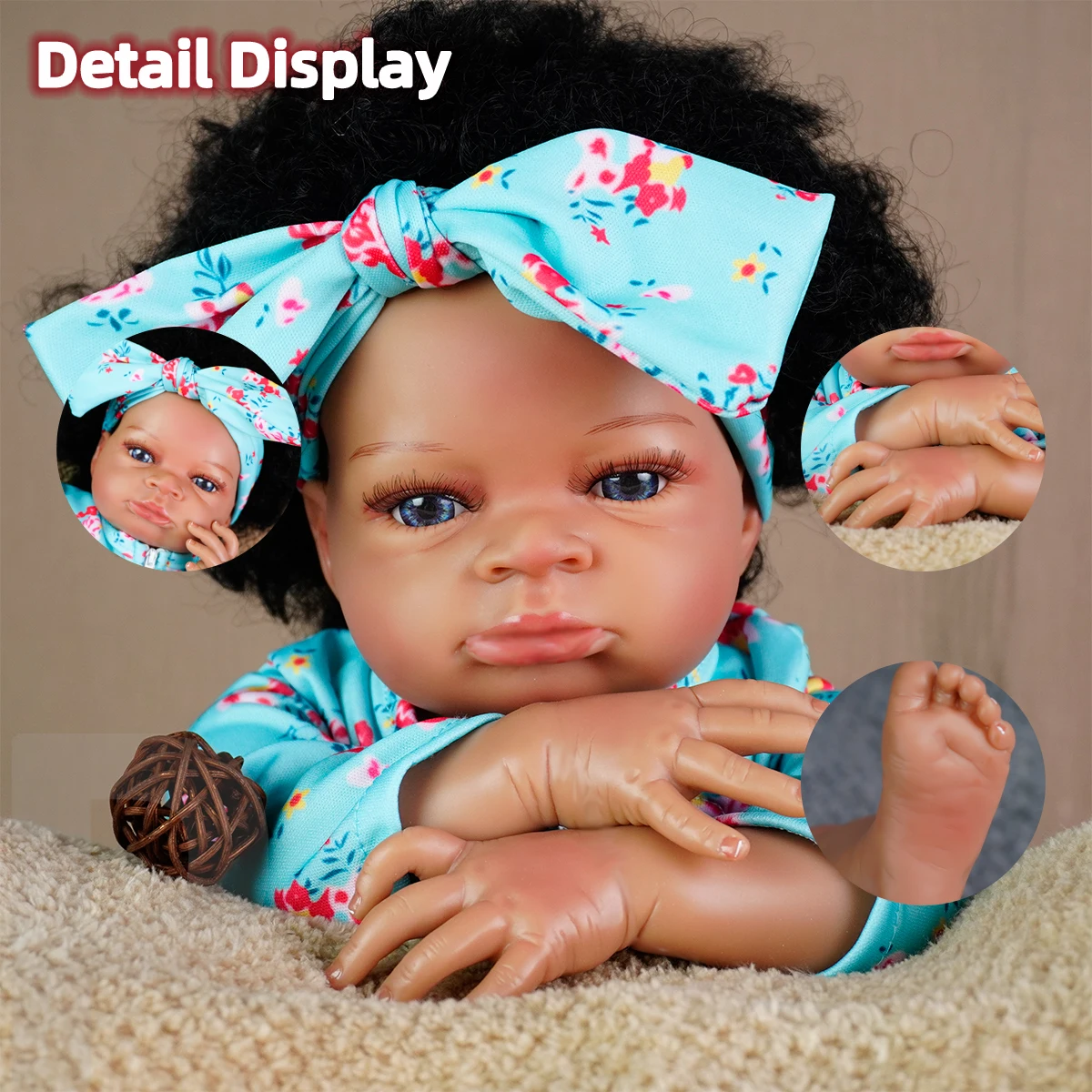 JOYORA Reborn Baby Doll Black Baby Doll Realistic Newborn Doll Real Life Baby Doll Children's Gift High Quality Handmade Dolls