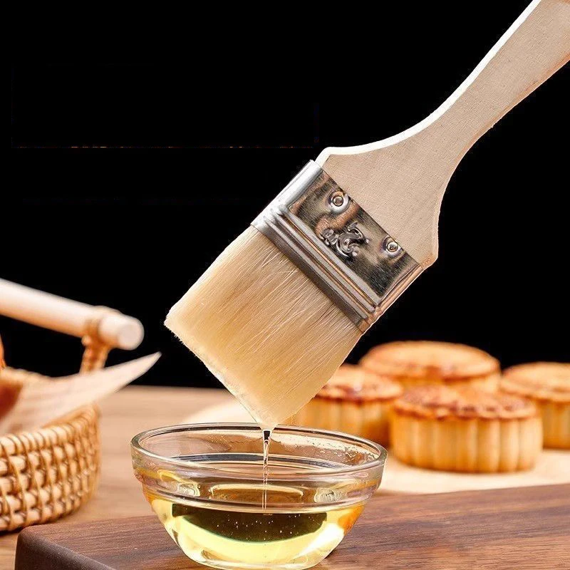 Wool BBQ Brush,Wooden Handle Oil Brush,Soft Hair Pancake Brush,Sauce Coating Brush,Painting Cleaning Brush,Baking Tools,Kitchen