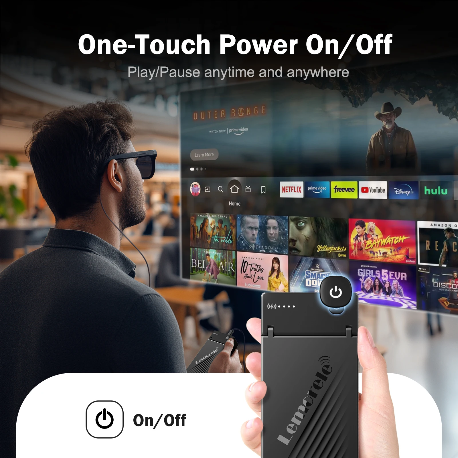 محول نظارات Lemorele 4K AR HDMI إلى Type-C AR محول شحن محول فيديو مع بطارية جهاز استقبال للتليفزيون لـ Xreal