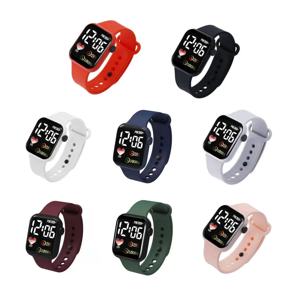 Reloj de pulsera electrónico deportivo LED para niños, esfera cuadrada luminosa, tiempo preciso ajustable, estampado de corazón, reloj de pulsera deportivo Digital para niños