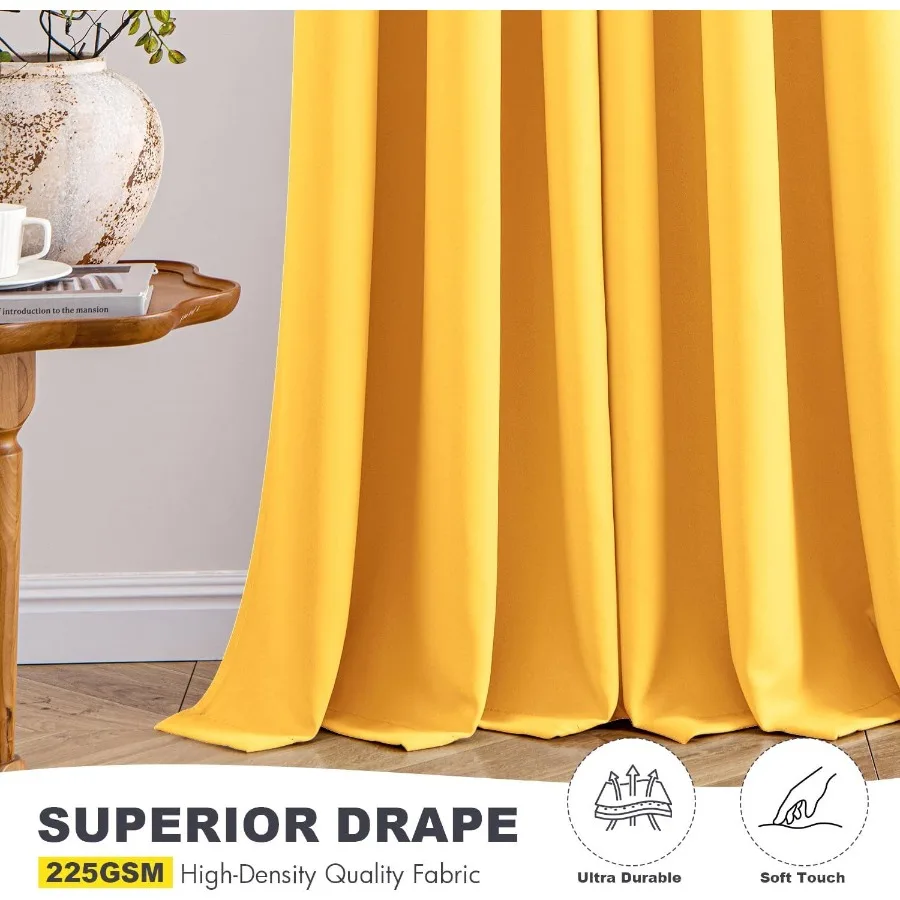 Yellow Blackout Curtains for Bedroom Living Room 63 Inches Long 2 Panels Thermal Insulated Room Darkening Drapes Solid Grommet