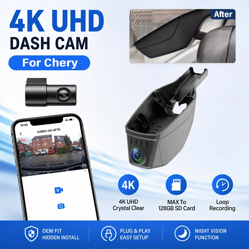 Night Vision 4K HD 2160P Plug and Play WIFi Car DVR For Chery Tiggo 7 Tiggo 8 Pro 2020-2022 Video Recorder Dual Lens Dash Cam