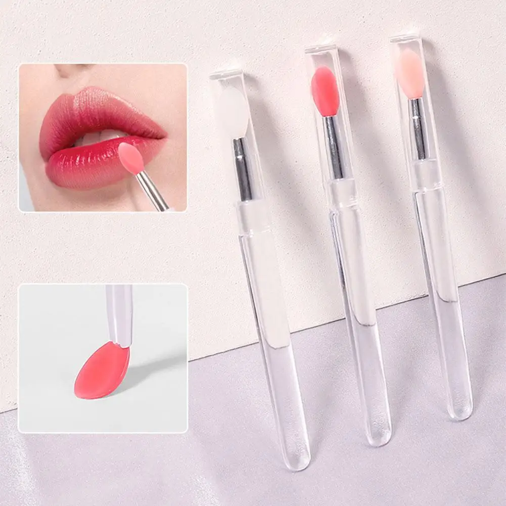 Escova labial de silicone com tampa Mini escova labial profissional portátil Escova de batom e sombra, Escova de batom borrada