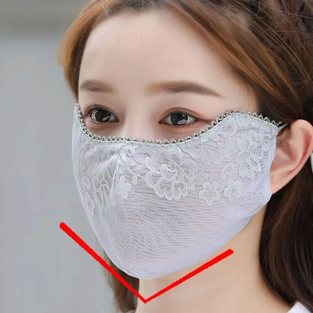 Solid Color Sunscreen Lace Mask Hanging Ear Flower Sunscreen Face Cover Breathable UV Protection UV Protection Mask Cycling