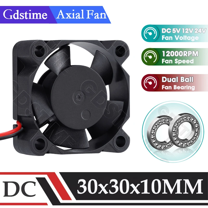 

Gdstime 3010 Fan 24V 12V 5V Fan 30x10MM Dual Ball Brushless Cooling Fan 3CM 30mm Micro Cooler Fan for Car Lamp&Audio Cooling