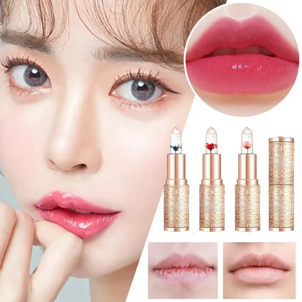 Lápiz labial transparente con flor hidratante, bálsamo labial que cambia de Color y temperatura, de larga duración, maquillaje para el cuidado de los labios