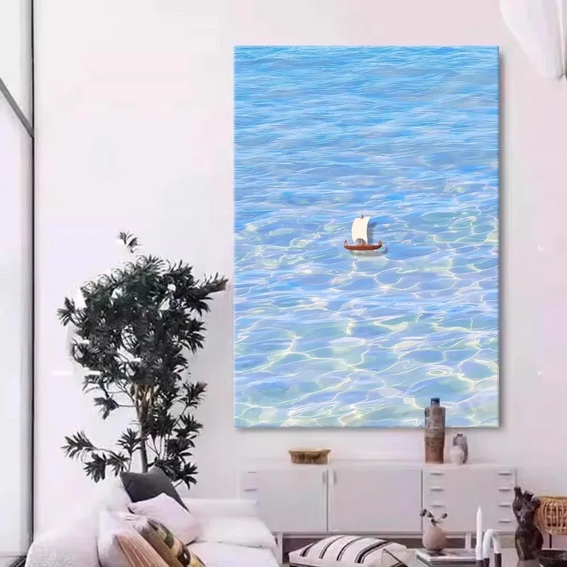 Simple and smooth sailing, decorative paintings at the entrance, paintings on the sofa background wall