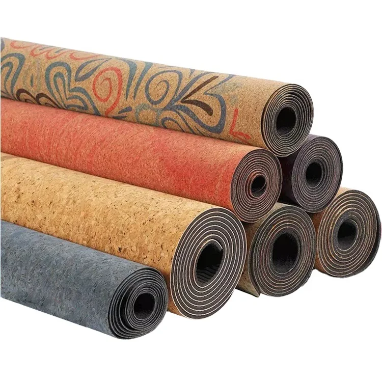 

Foldable Fitness Eco-friendly Personalized Natural Rubber Anti Slip Cork Yoga Mat with Strap