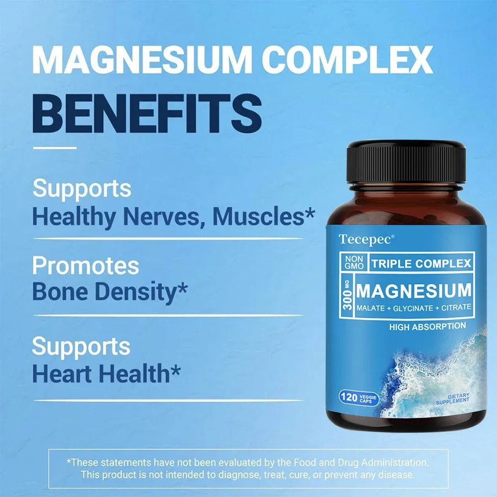 Triple Magnesium Complex for Muscle, Nerve and Energy | Highly Absorbed, Vegetarian, Non-GMO