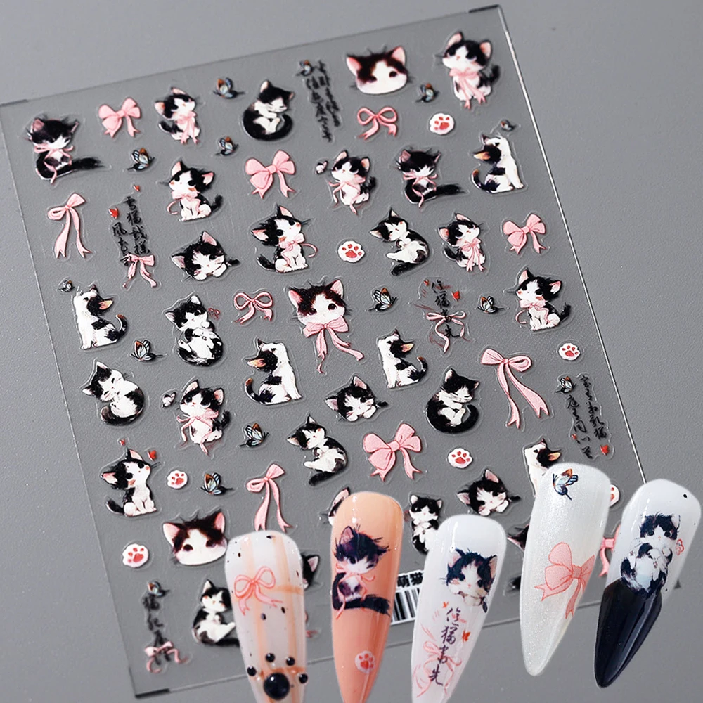1 pz 5d sollievo gattino gatto adesivi per unghie artistiche divertente gattino che cattura farfalla autoadesivi decalcomanie per unghie manicure decorazione decalcomanie