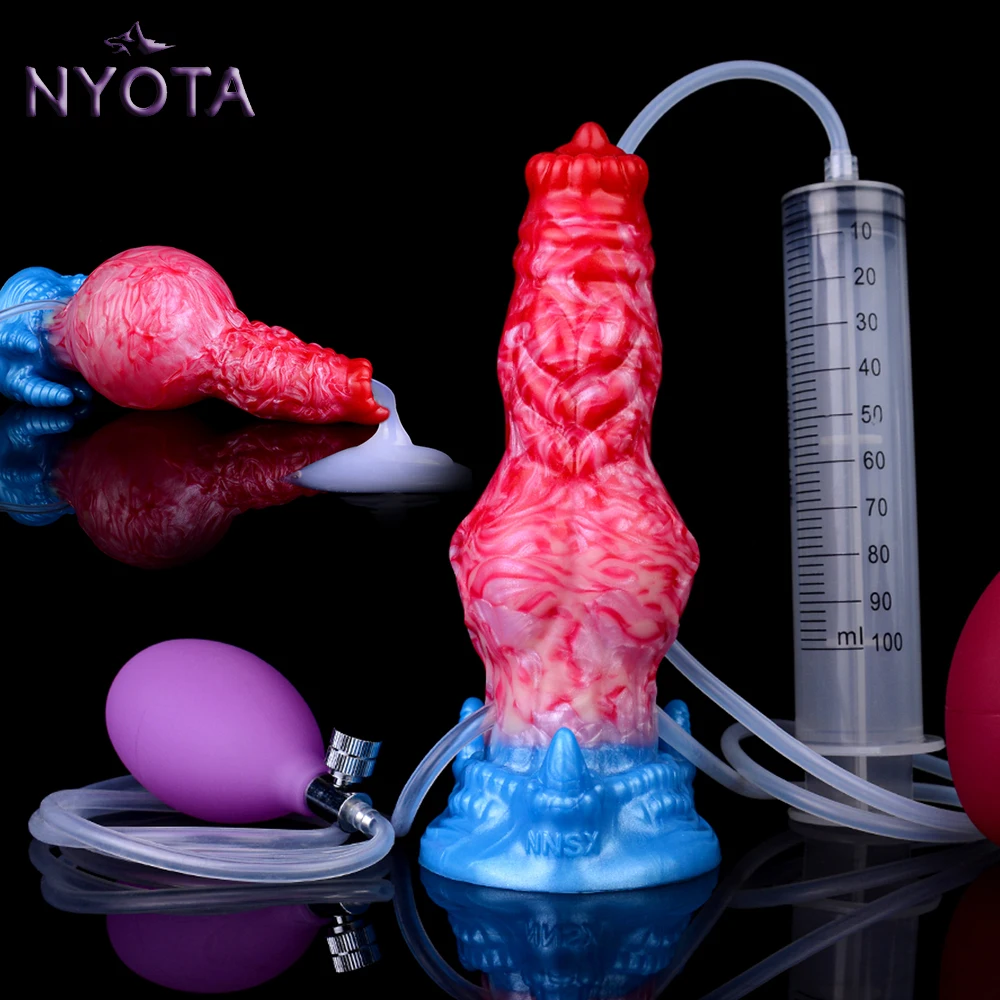 NYOTA Fantasy Squirting Dildo Vagina Masturbator Inflatable Ejaculating Anal Plug Penis Silicone Cock Adult Sex Toys for Women