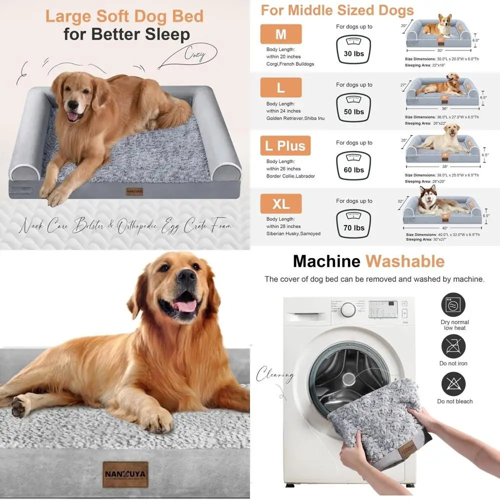 

Orthopedic Washable XL Dog Bed with Memory Foam, Bolster & Removable Waterproof Cover