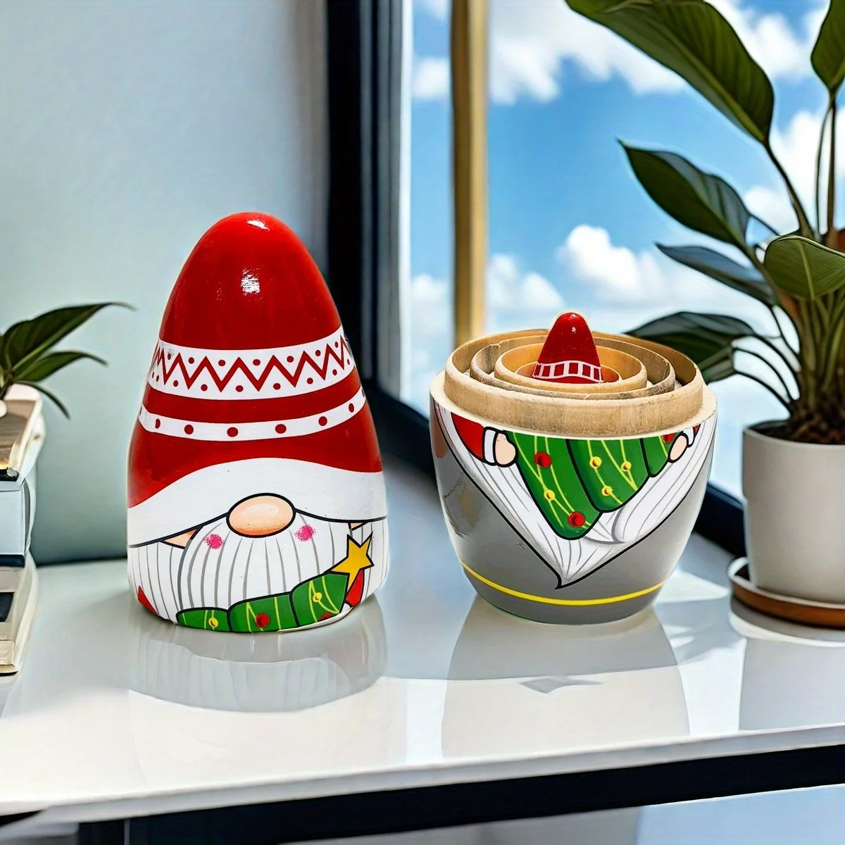 

Handmade Nesting Dolls Matryoshka Doll Set with Traditional Dress Santa Claus Figurines Christmas Gift For Kids