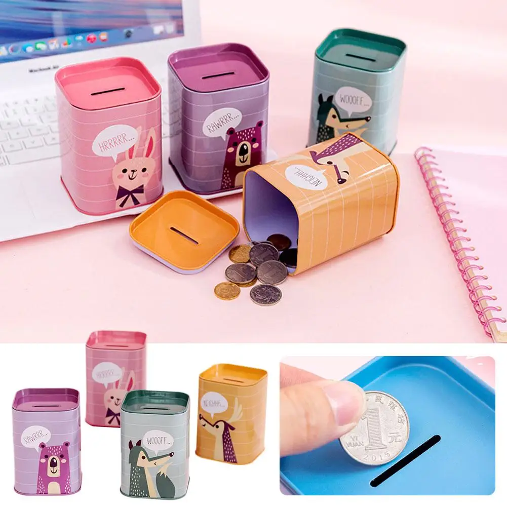 Piggy Bank Saving Money Box Money Box Cartoon Coin Holder Pen Counter Coin Rectangular Storage Case Metal Bank Boxes Cute M6H8