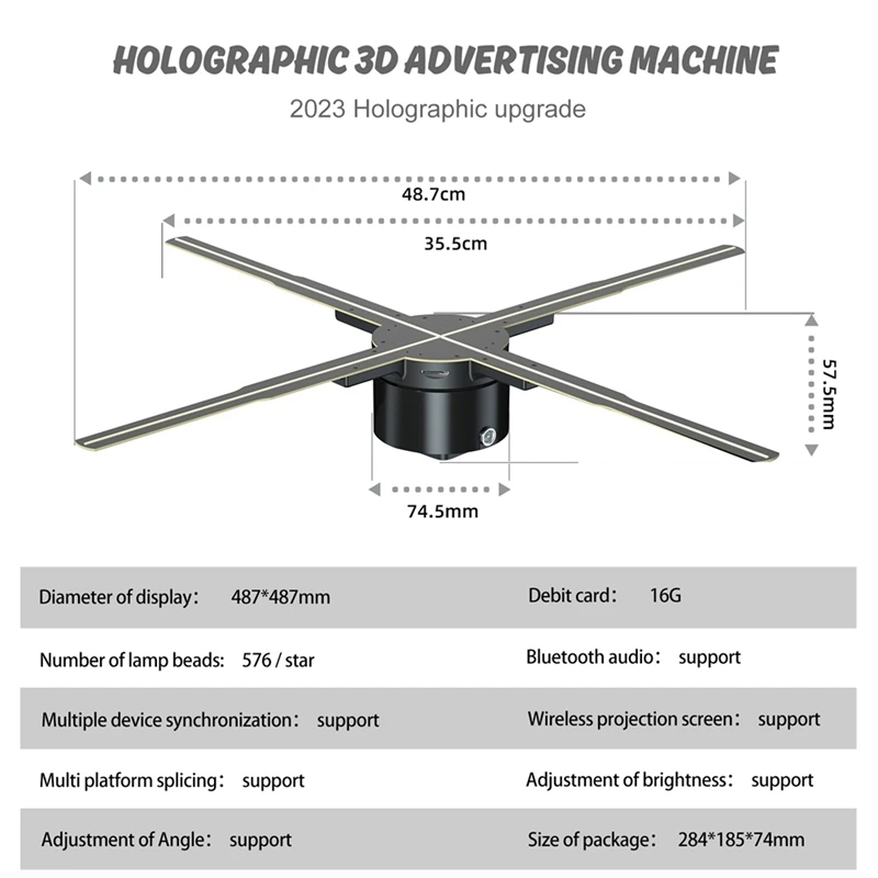 Wifi 3D Holographic Projector 576LED APP Control Holographic Player Fan For Image Video Store Advertising Display