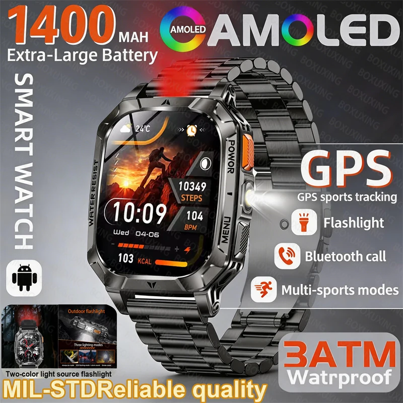 

2026 New Built-in 1400mAh Super Large Battery Men Smart Watch Outdoor GPS 2.01"AMOLED Screen 3ATM Waterproof HD Call Smartwatch