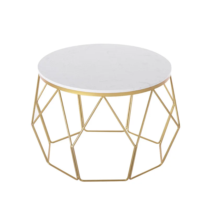

Nordic marble coffee table ins style simple modern creative Internet celebrity round small apartment wrought iron tea table