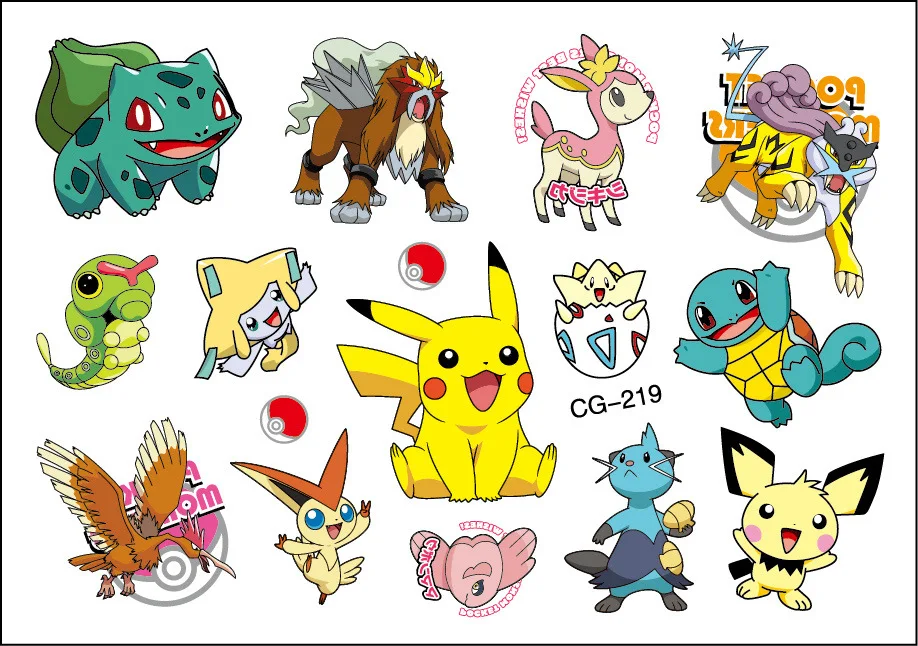 New 1Pcs Pokemon Tattoo Stickers Waterproof Cute Pikachu Sticker Funny Cartoon Kids Girls Christmas Birthday Gift Reward Toy