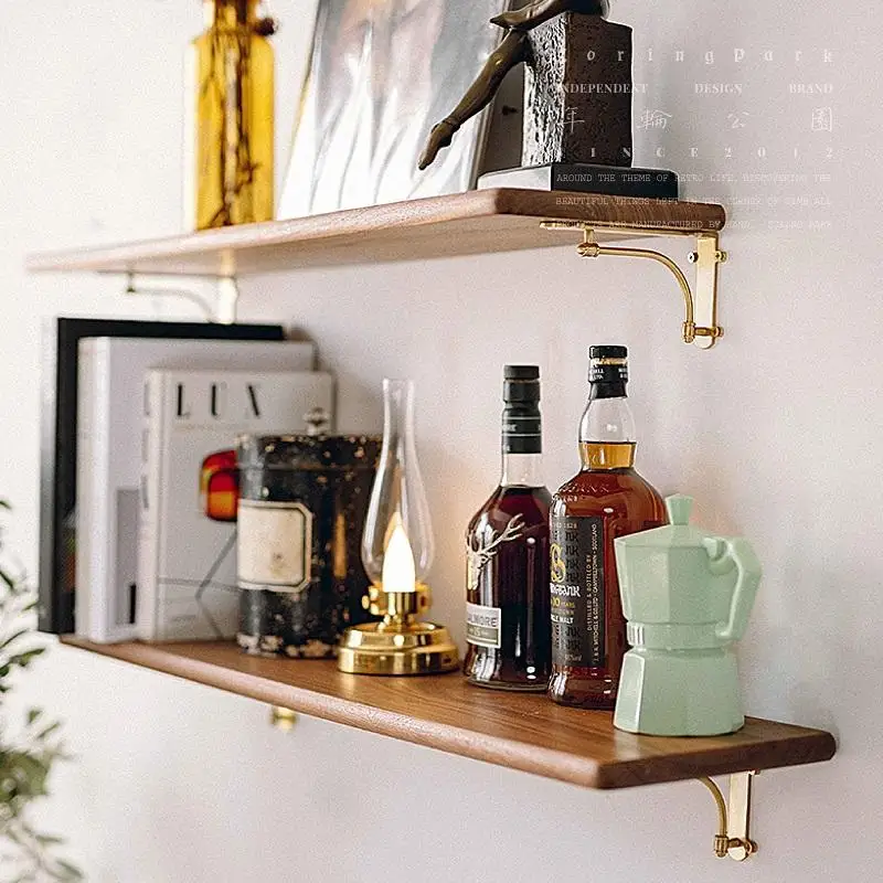Vintage Brass Shelf Brackets Industrial Triangle Wall Mounted Supports Heavy Duty Shelf Hardware Organizer Brackets Accessories