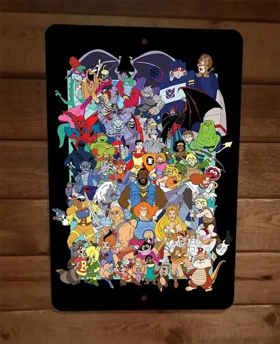 Retro 80s Saturday Morning Classic Cartoons Mashup Collage  Metal Wall Sign