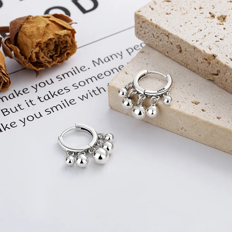 S925 silver ear decoration new trendy ear ring niche design high-end girl temperament bright bead earrings ear buckle