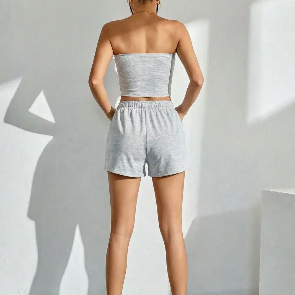 Summer Womens Sportswear Set Loose Fit Casual Suit Sleeveless Vest Shorts Two Piece Athletic Outfit With Padded Bra Top