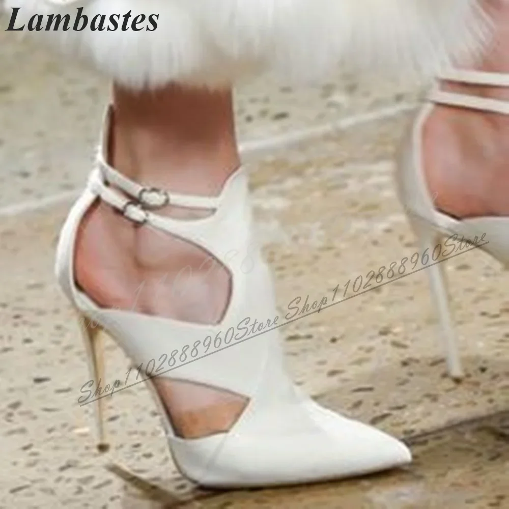صنادل بيضاء أنيقة أحذية عالية الكعب رقيقة للنساء الكاحل مشبك حزام أشار تو 2024 المألوف Zapatillas Mujer