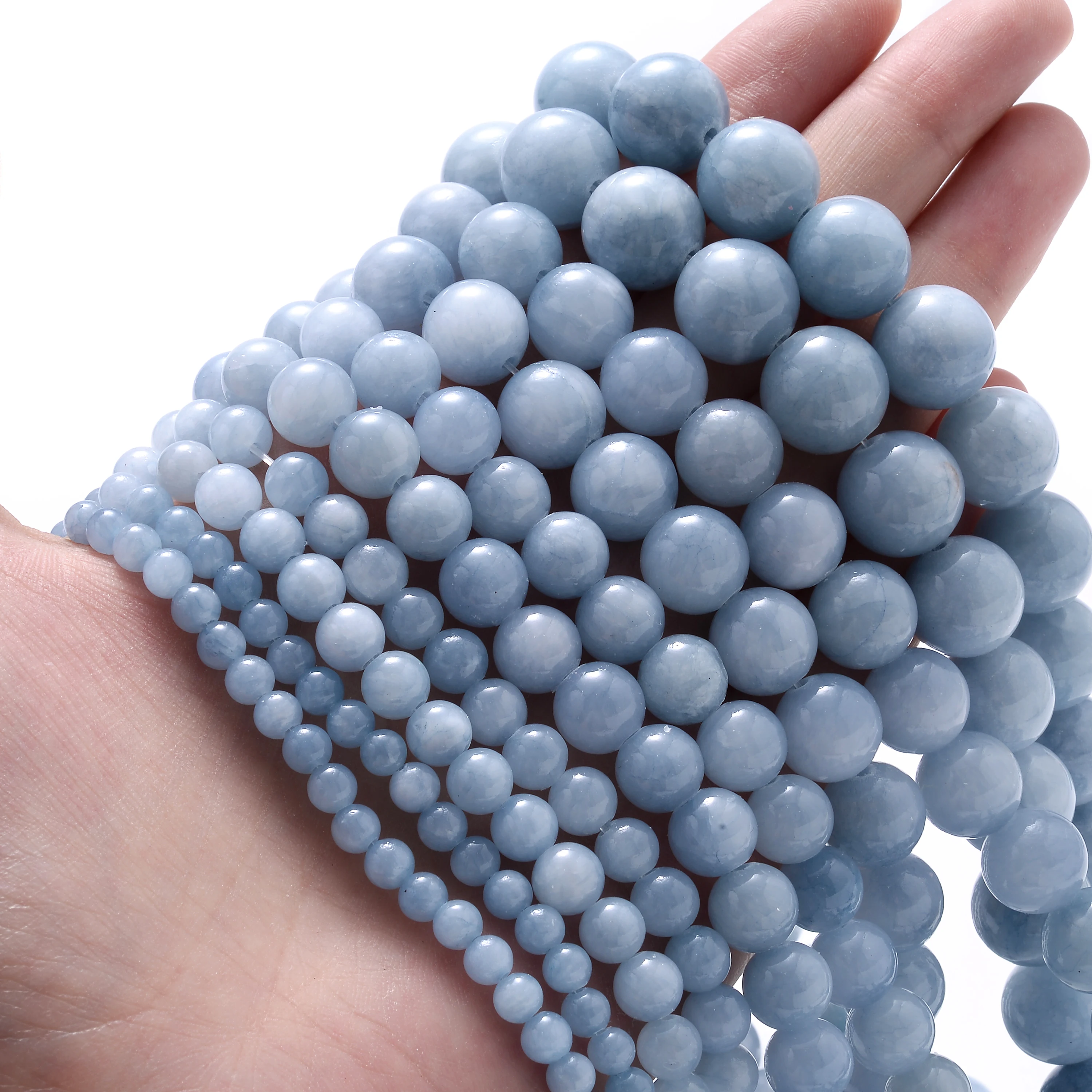 Smoke Blue Chalcedony Stone Beads Jades Loose Spacer Beads for Jewelry Making DIY Bracelet Necklace Accessories 4/6/8/10/12mm